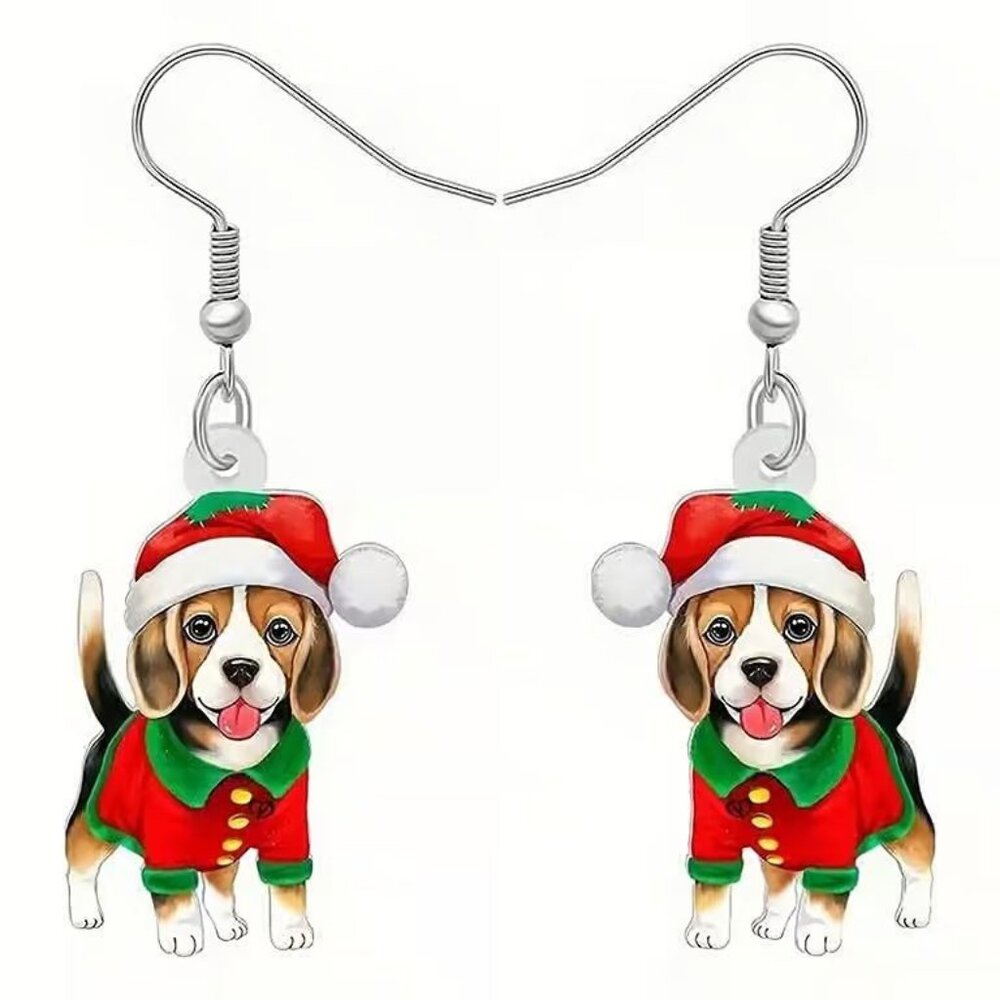 Acrylic Christmas BEAGLE Dog Dangle Earrings